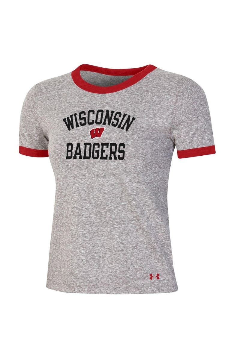 Under Armour Women's Under Armour Heathered Gray Wisconsin Badgers Siro Slub Tri-Blend Ringer T-Shirt, Alternate, color,