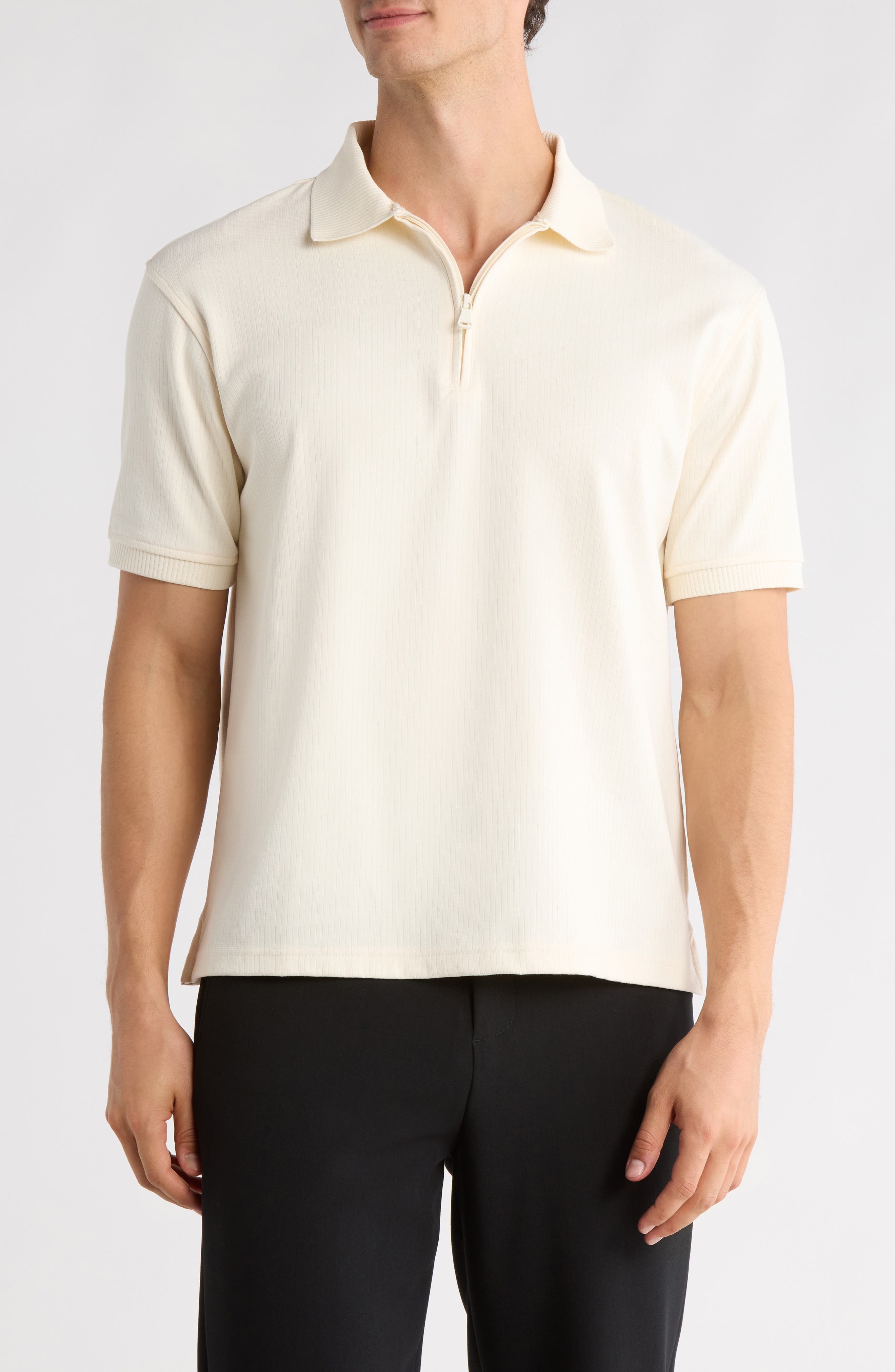 DENIM AND FLOWER Quarter Zip Cotton Blend Polo