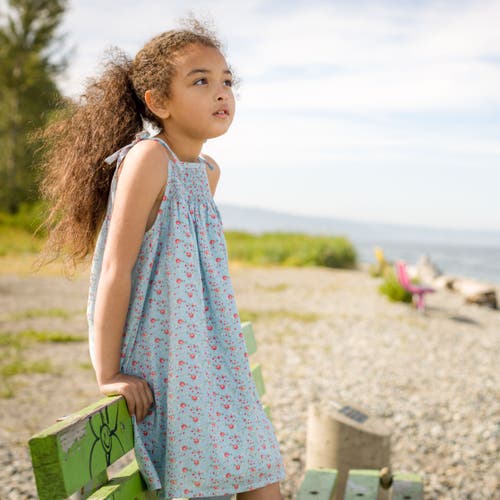 Beet World Betty Girls Smocked Strap Dress In Blue