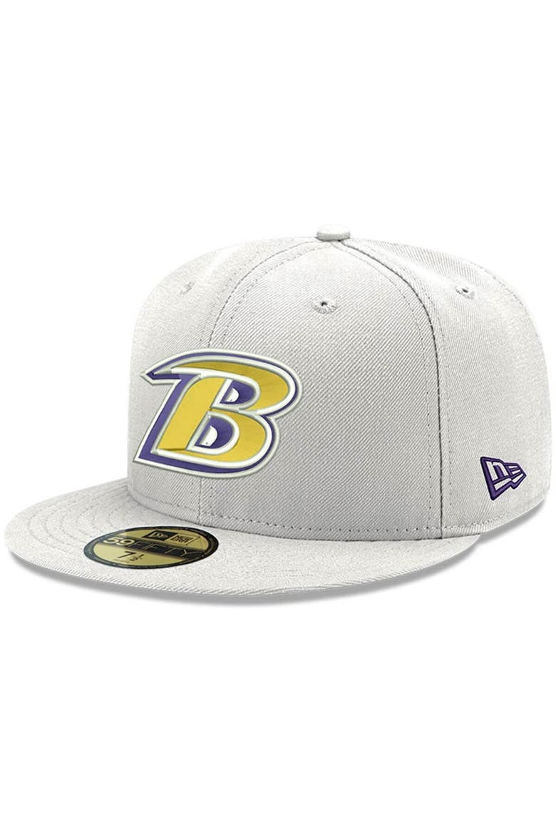 Men's New Era White Baltimore Ravens Omaha Lettermark 59FIFTY Fitted Hat, Main, color, White