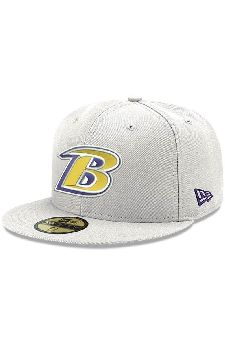 New Era Men's New Era White Baltimore Ravens Omaha Lettermark 59FIFTY Fitted Hat, Main, color, White