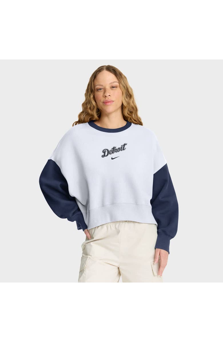 Nike Women's Nike White/Navy Detroit Tigers Oversized High Hip Fleece Sweatshirt, Main, color, White