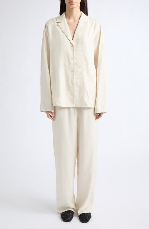 Monogram Embroidered Flannel Wide Leg Pants