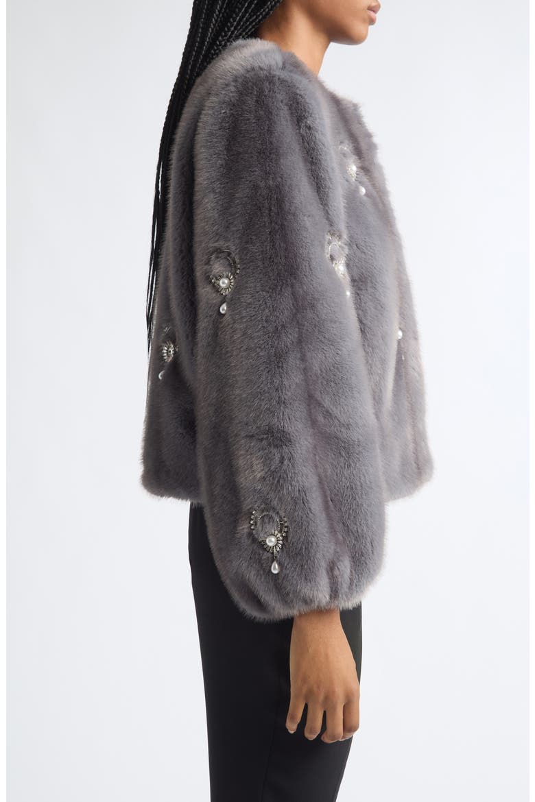 Pearl Drop Faux Fur Jacket, Alternate, color, CITY SKYLINE