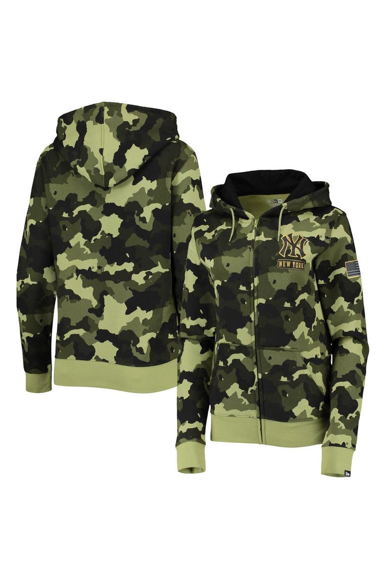 Women's New Era Green New York Yankees 2022 MLB Armed Forces Day Camo Full-Zip Hoodie, Alternate, color, Green