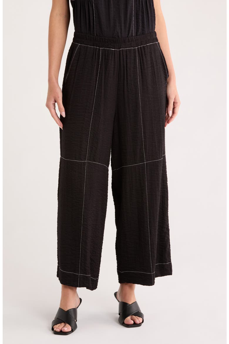 Crinkle Top Stitch Pants, Main, color, BLACK/ IVORY