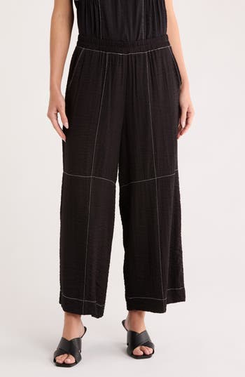 Adrianna Papell Crinkle Top Stitch Pants In Black
