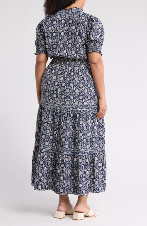 Max Studio Short Sleeve Tiered Maxi Dress In Blue