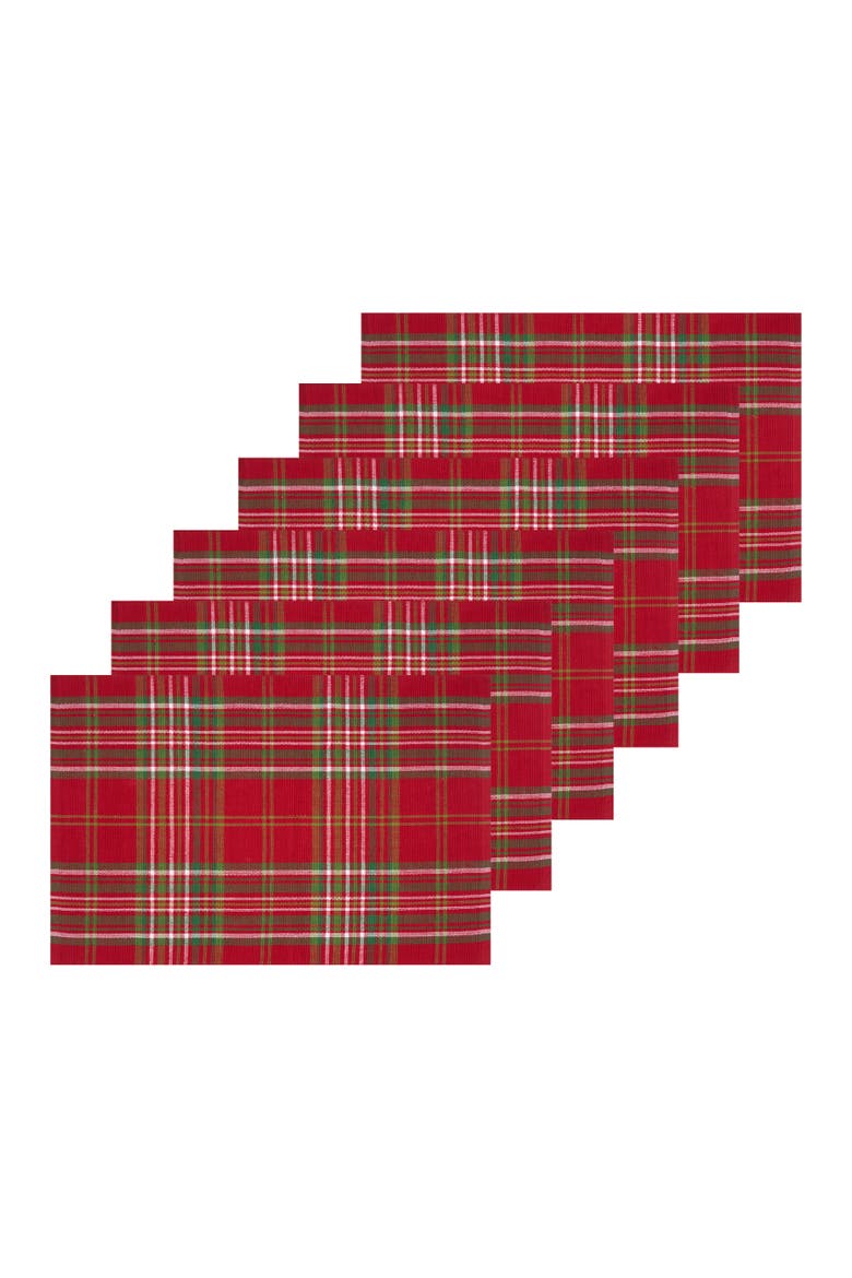 Jonah Plaid Placemats Set of 6, 13" x 19", Main, color, Red