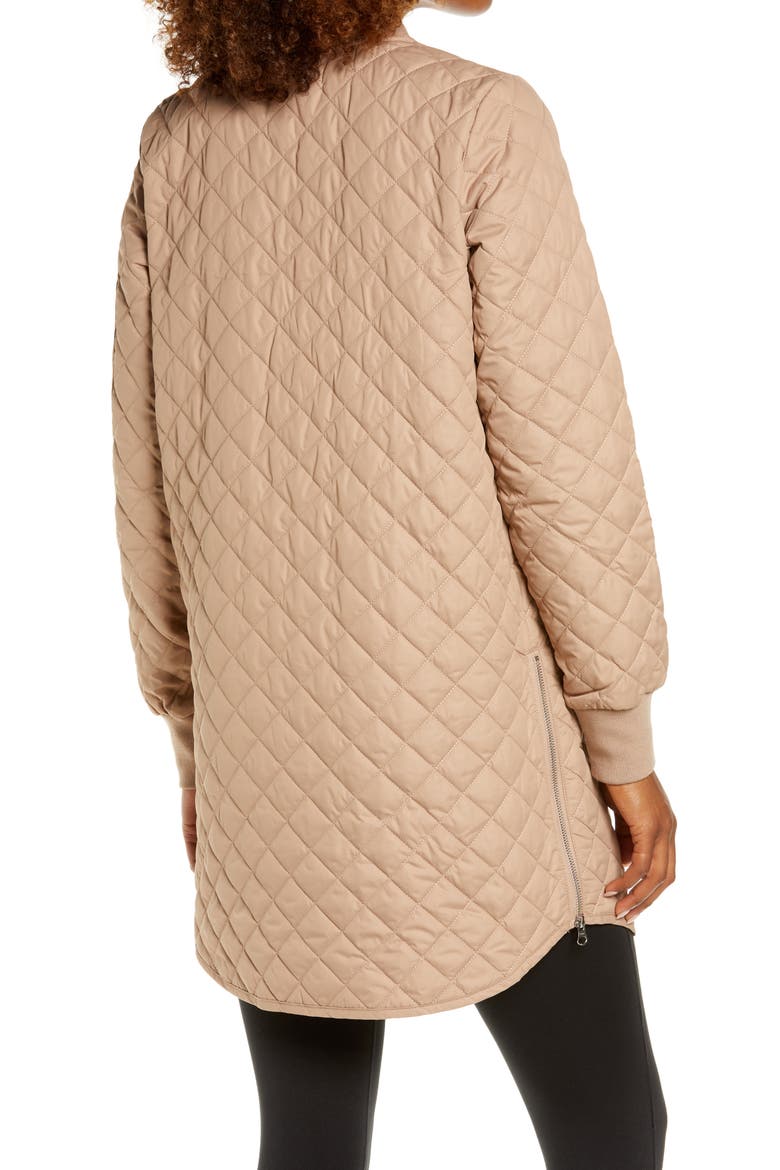 Longline Water Resistant Quilted Bomber Jacket, Alternate, color, TAN NATURAL