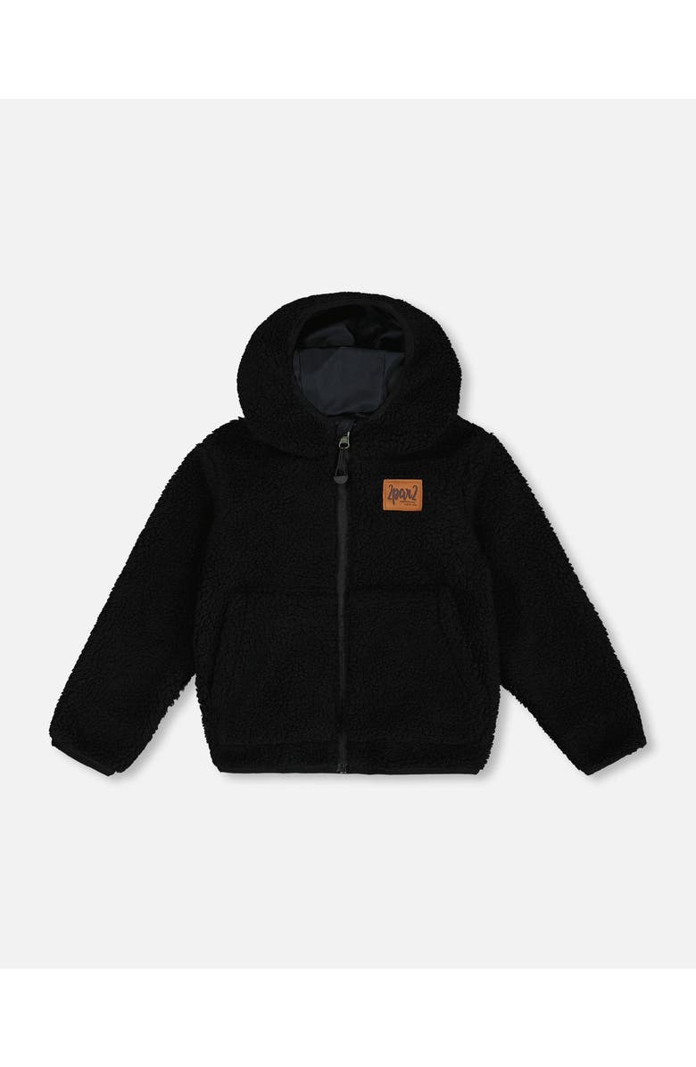 Deux par Deux Little Boy's Reversible Soft Fleece Jacket Black, Main, color, 