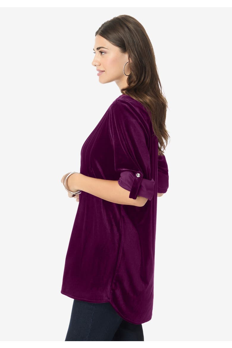 Pintuck Velour Tunic, Alternate, color, DARK BERRY