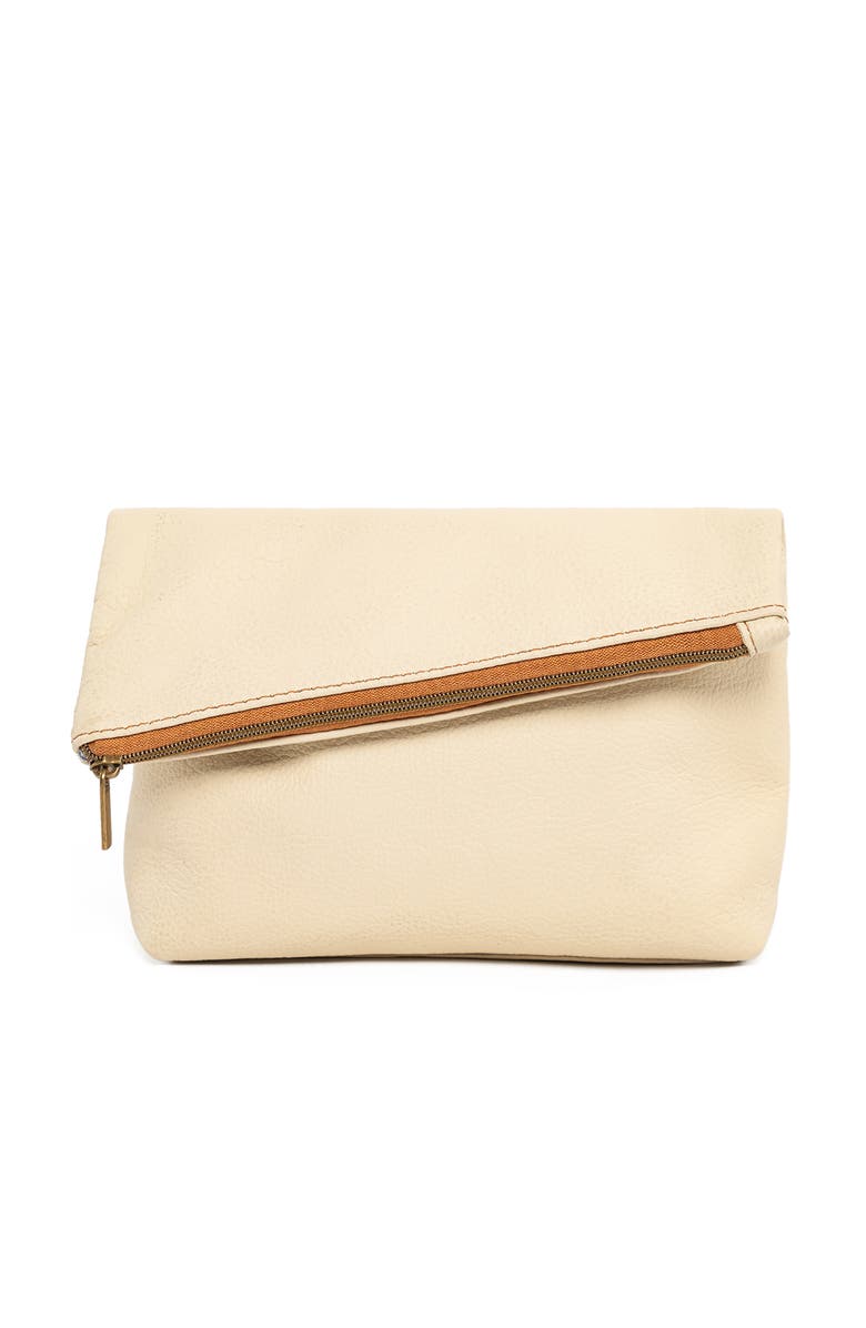 Deux Mains Asymmetric Makeup Bag, Main, color, Bone