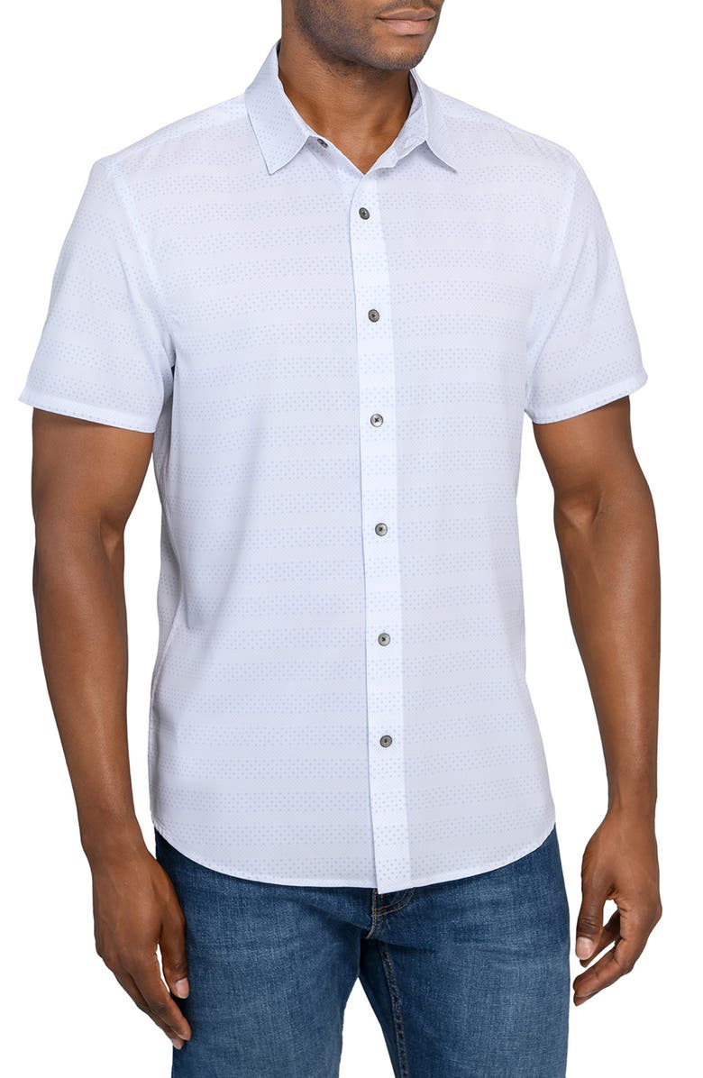 W.R.K Slim Fit Micro Geo Short Sleeve Performance Button-Up Shirt, Main, color, White