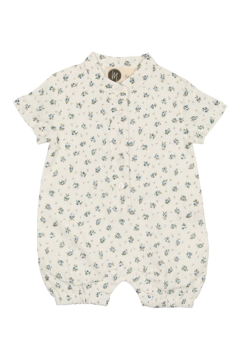Rosebud Print Cotton Romper, Main, color, BLUE