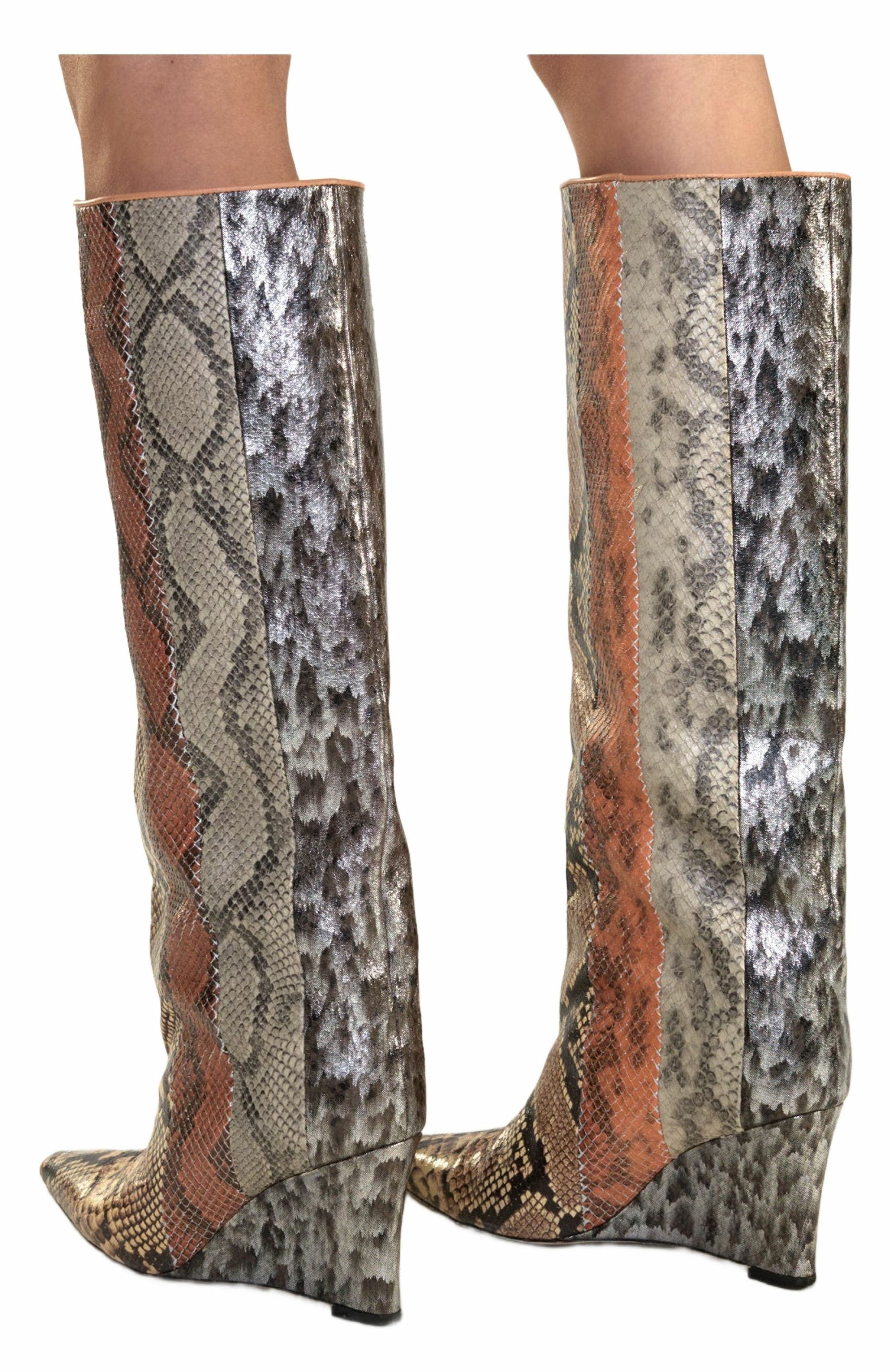 Cynthia Rowley Embossed Leather Wedge Boot, Alternate, color, Multi