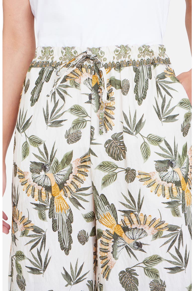 Bird Print Viscose Wide Leg Trousers, Alternate, color, Green