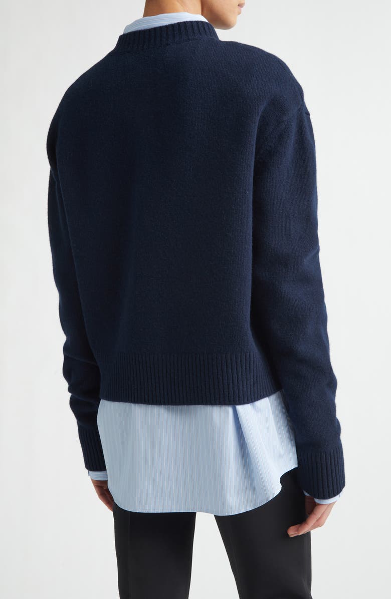 Róhe Crop Wool Cardigan, Alternate, color, Navy