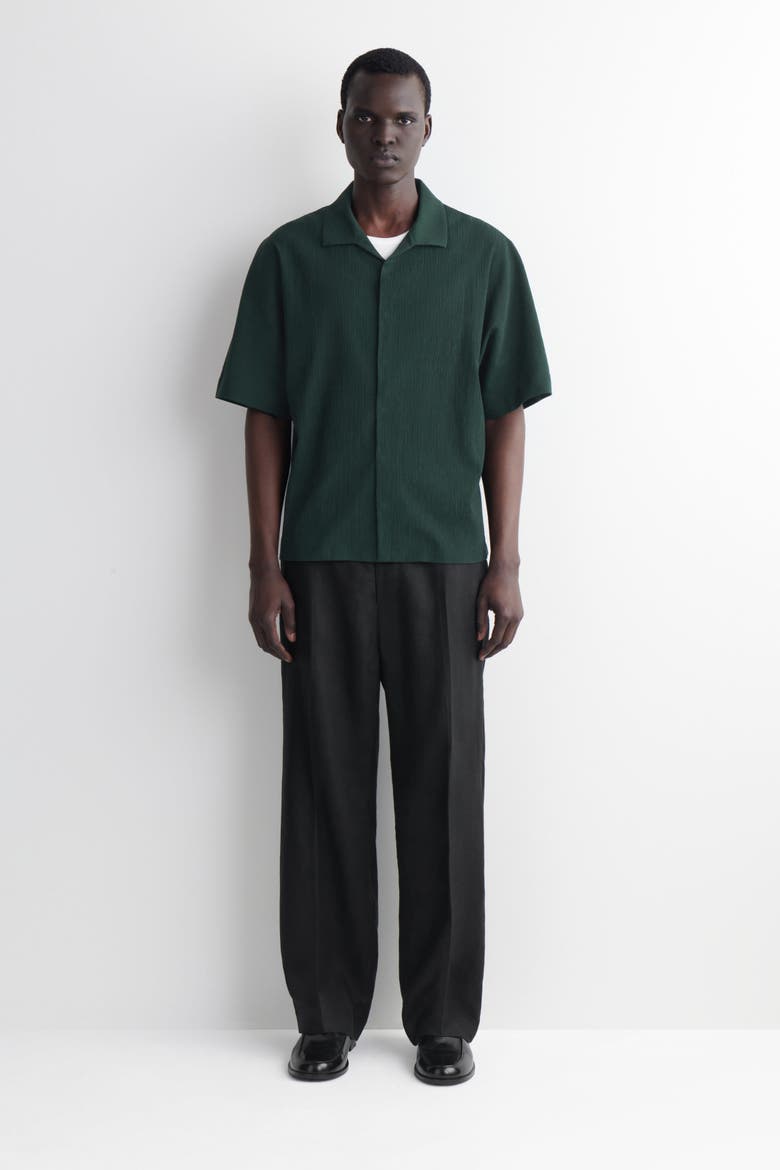 Crinkled-Cotton Shirt, Alternate, color, DARK GREEN