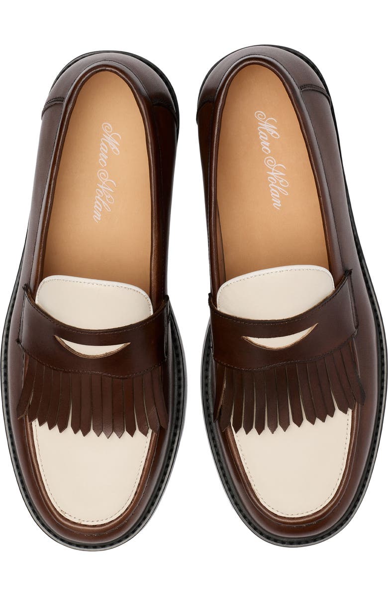 MARC NOLAN Clint Fringe Penny Loafer, Alternate, color, Brown/ White