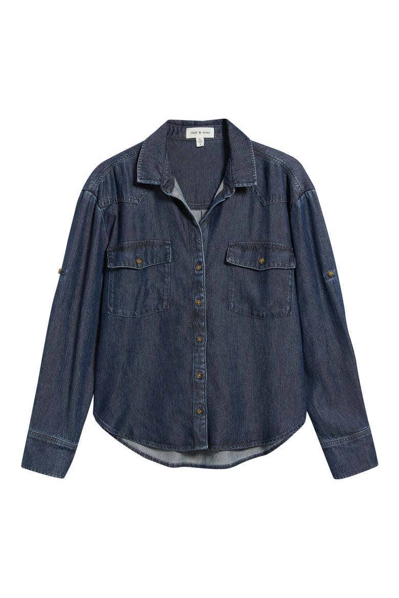 Roll Tab Denim Button-Up Shirt, Alternate, color, MOONLIT INDIGO WASH