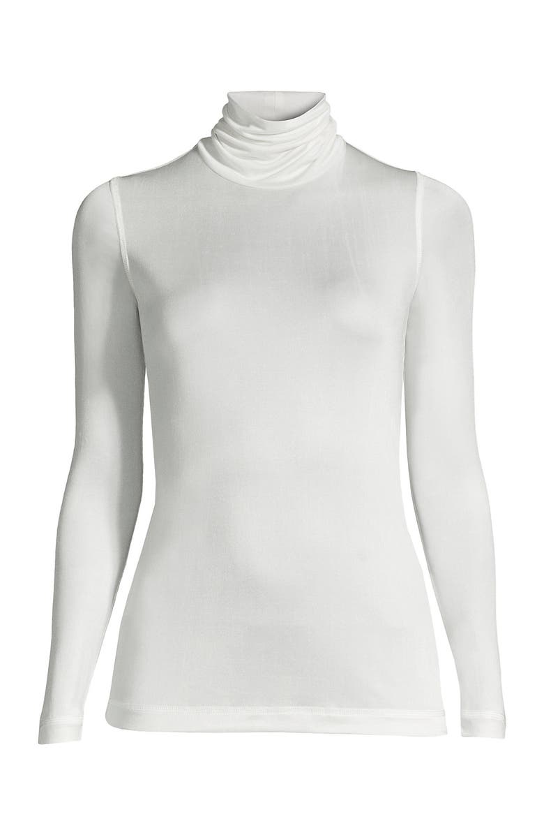 Lands' End Silk Interlock Turtleneck Long Underwear Top, Alternate, color, Ivory