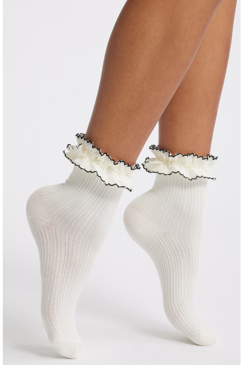 Frilly Sheer Cotton Socks, Main, color, BIANCO