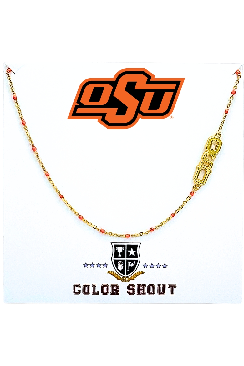 Oklahoma State University Side Necklace, Main, color, Yellow Gold