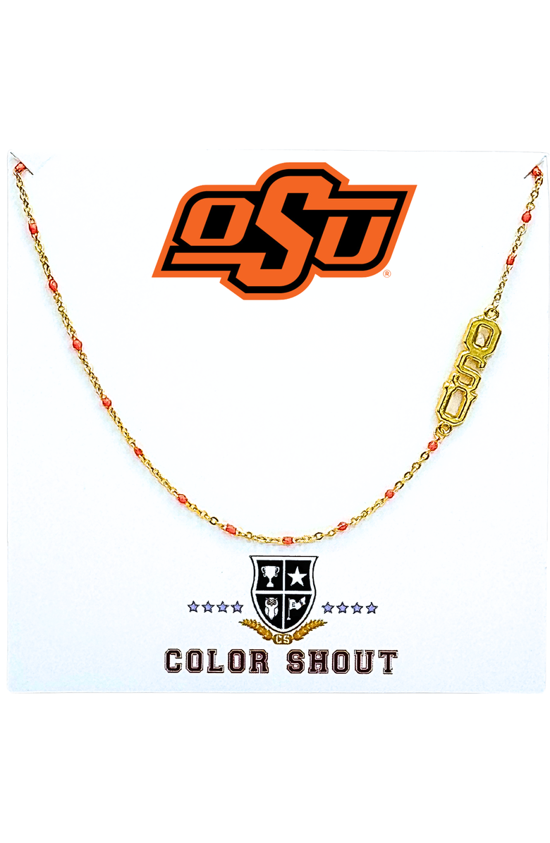 Color Shout Oklahoma State University Side Necklace, Main, color, Yellow Gold