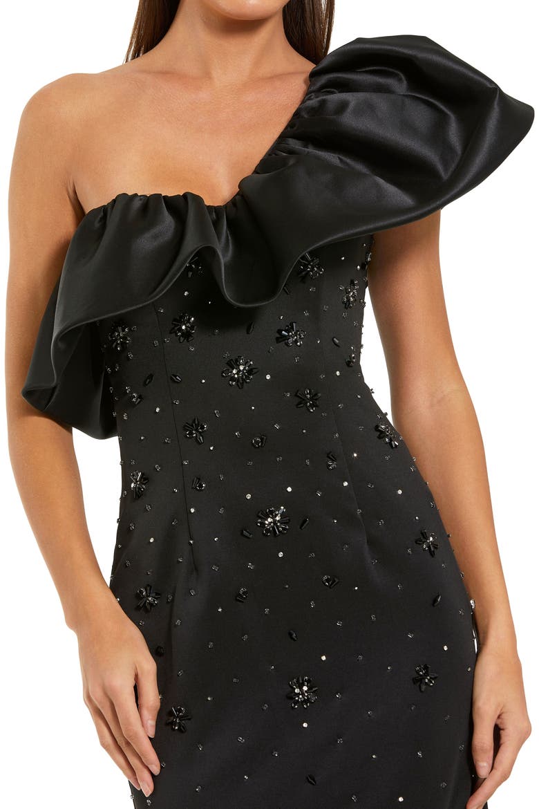 One Shoulder Crepe Crystal Embellished Gown, Alternate, color, Black