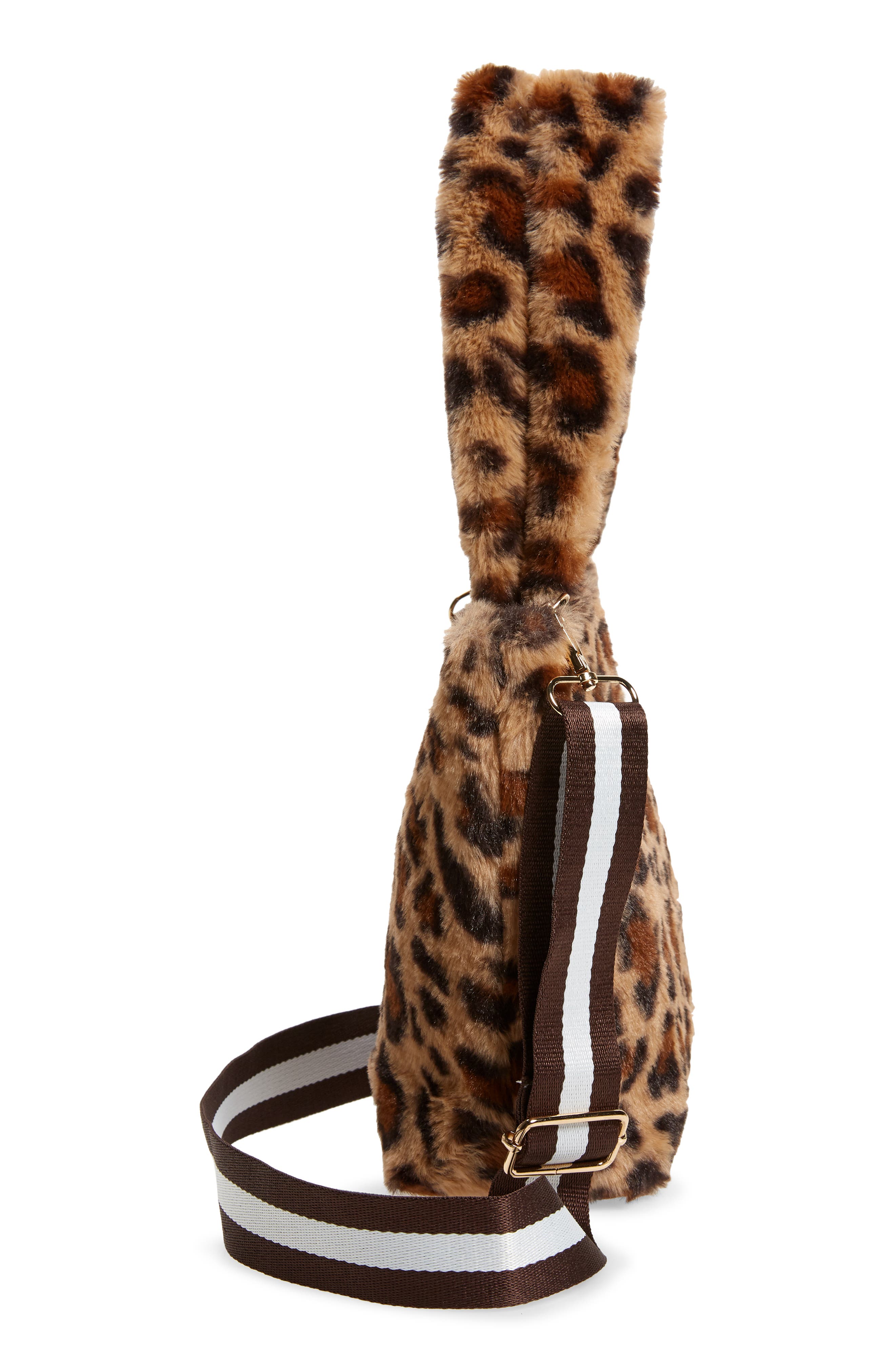 Bari Lynn Plush Leopard Print Faux Fur Crossbody Bag, Alternate, color, 