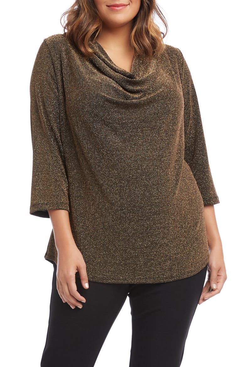 Glitter Knit Drape Neck Top, Main, color, GOLD