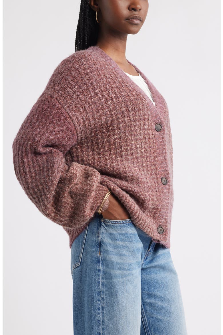Textured V-Neck Cardigan, Alternate, color, BURGUNDY RHODE COMBO