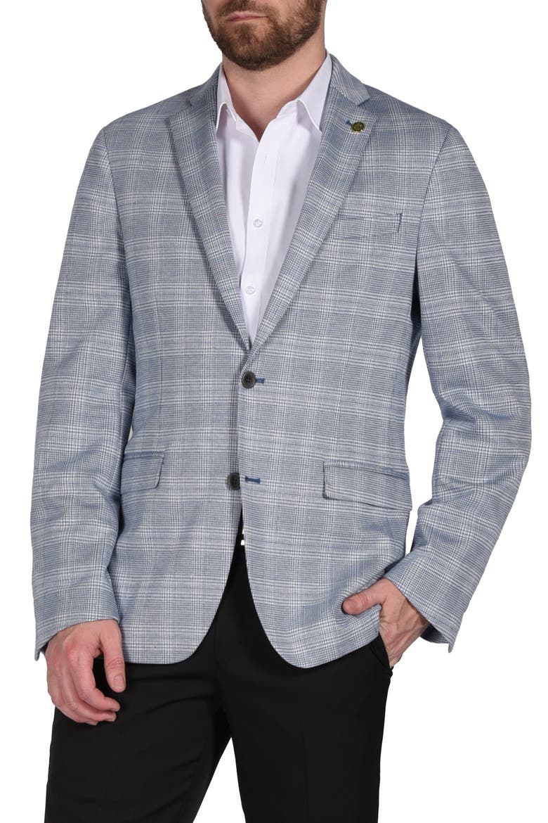Plaid Knit Sport Coat, Main, color, NAVY