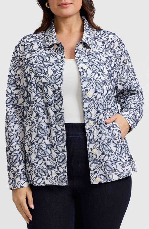 Foxcroft Carolina Floral Embroidered Cotton Button-up Shirt In Multi