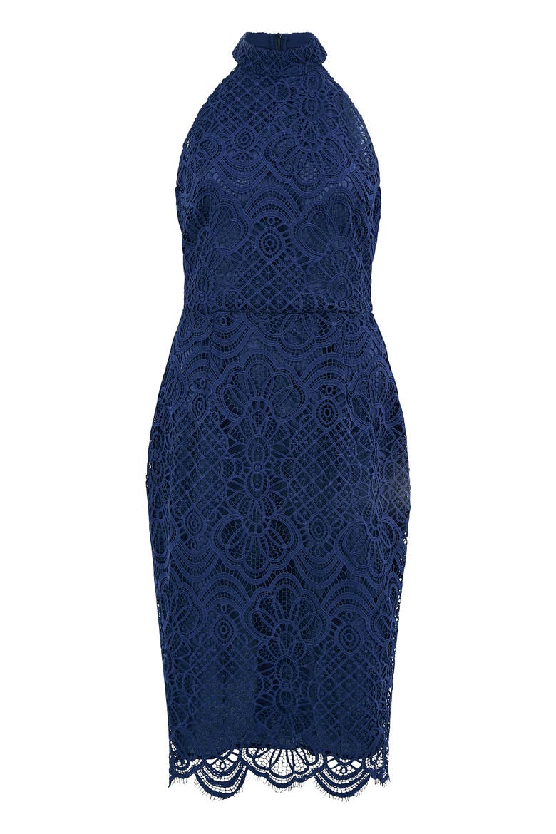 Lace Halter Neck Dress, Alternate, color, Navy