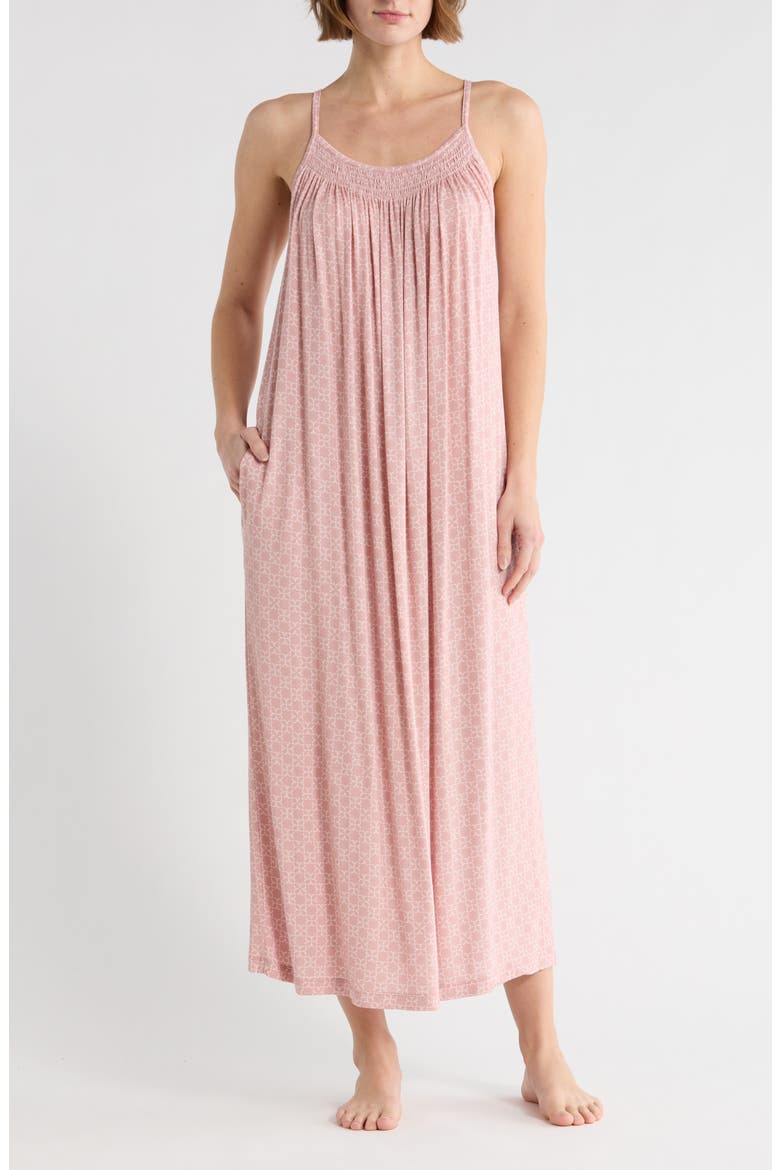 Tranquility Smocked Nightgown, Main, color, PINK FLORAL LATTICE