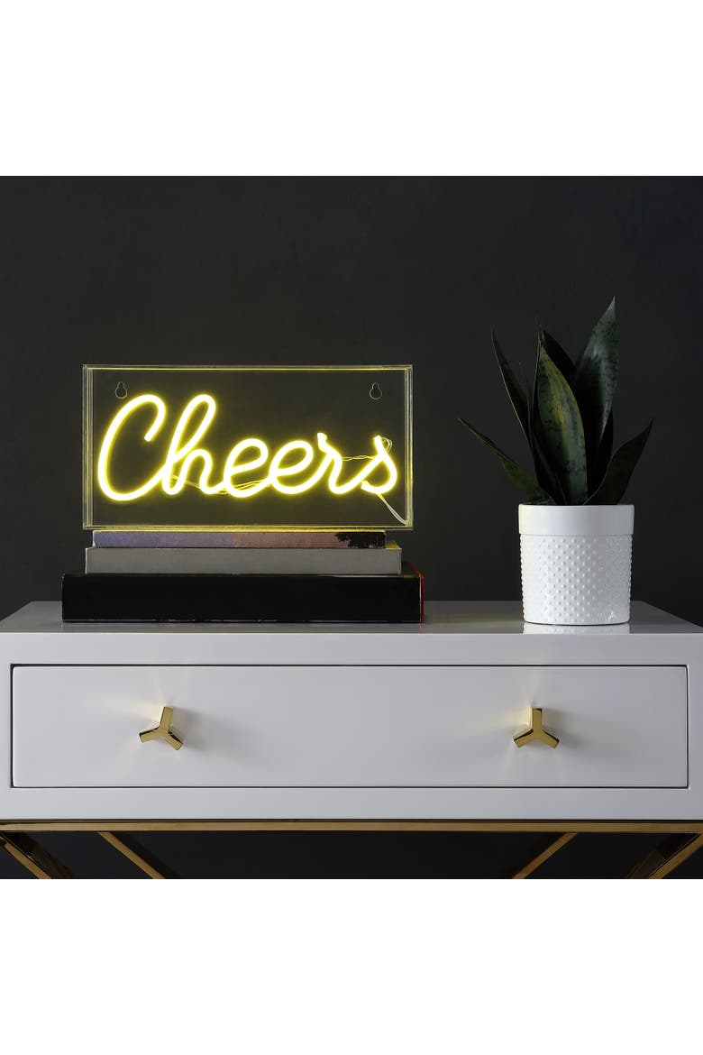 Cheers Contemporary Glam Acrylic Box USB Operated LED Neon Light, Alternate, color, Yellow