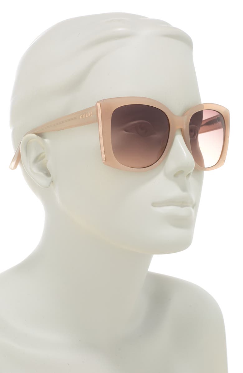 GUESS 55mm Butterfly Sunglasses, Alternate, color, Shiny Beige / Gradient Brown