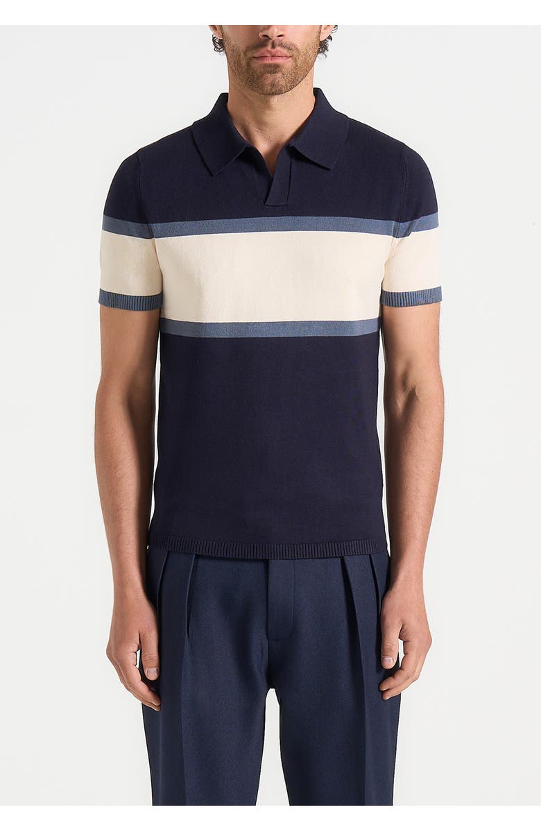 Manière De Voir Enzo Colour Block Polo Top, Alternate, color, Navy