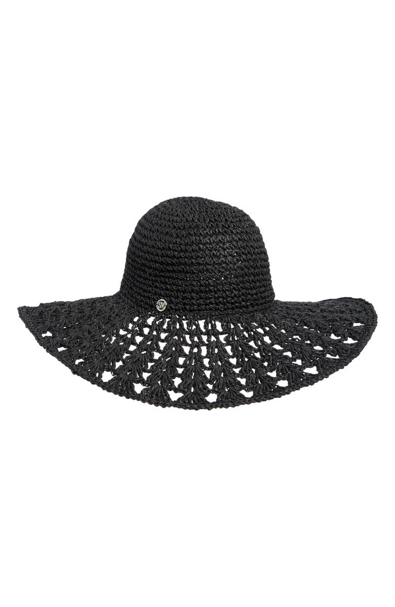 Steve Madden Textural Straw Crochet Floppy Hat, Main, color, Black