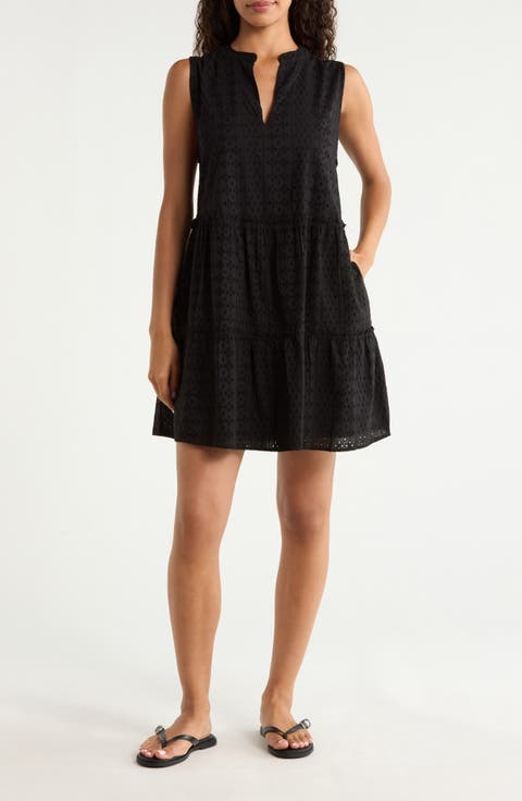 Eyelet Tiered Sleeveless Cover-Up Minidress
