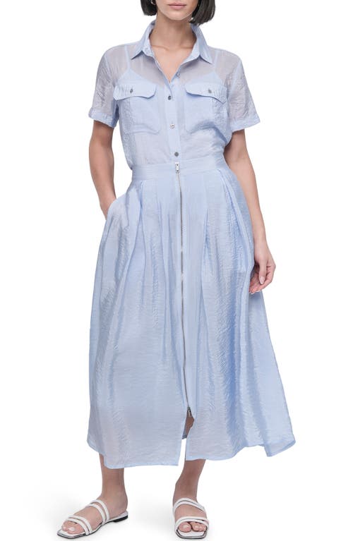 Shop Dkny Zip Front Crinkled Satin Skirt In Skyway Blue