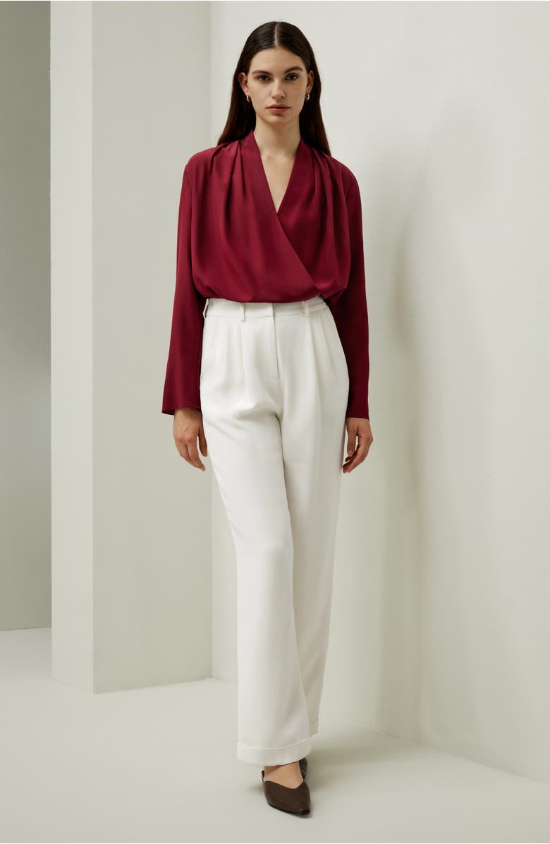 Lilysilk Women's Silk Crêpe de Chine Long Sleeve Blouse, Alternate, color, Cherry Red