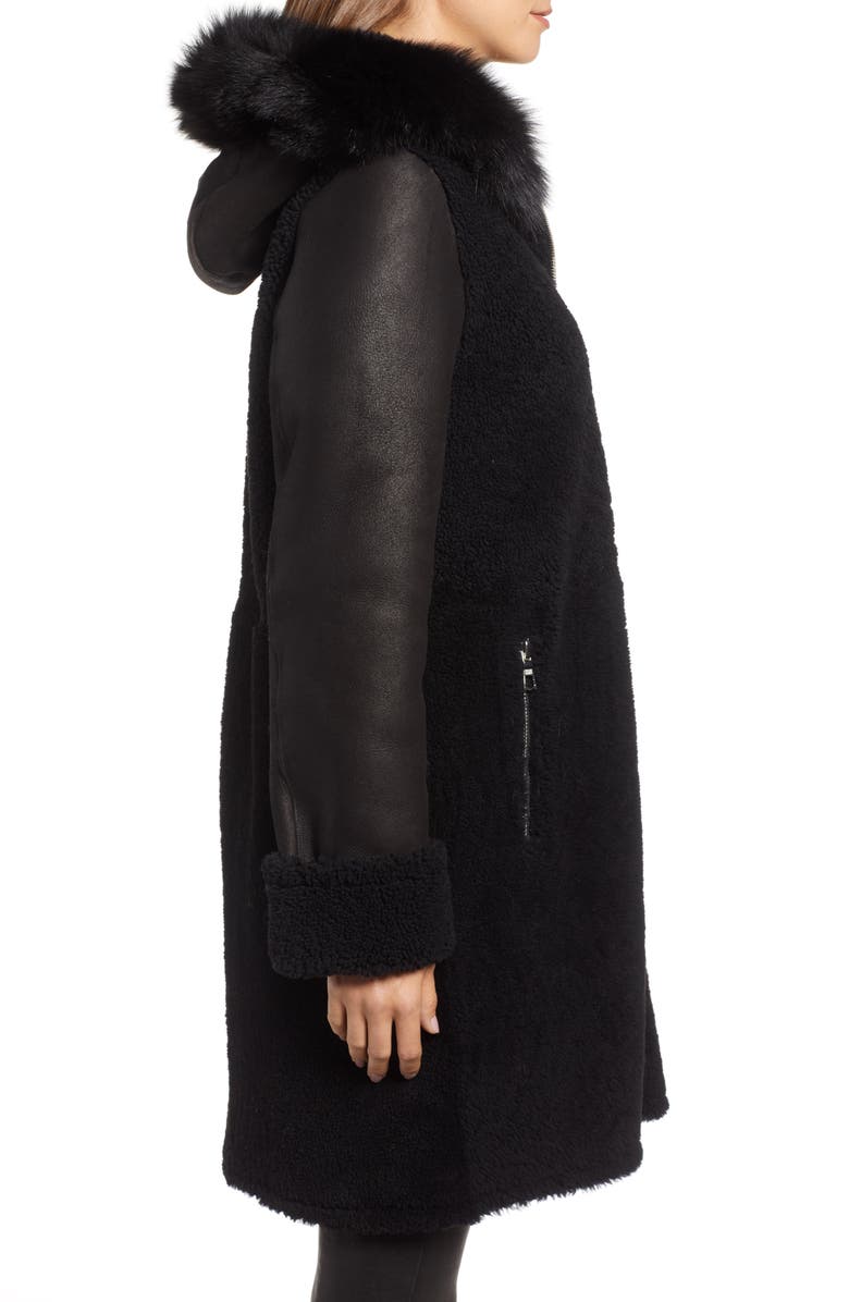 Blue Duck Genuine Shearling Jacket with Genuine Fox Fur Trim, Alternate, color, 