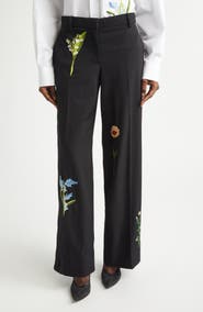 Stella McCartney Embroidered Wool Straight Leg Pants