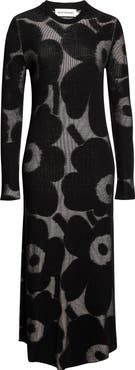 Marimekko Laatia Unikko Long Sleeve Rib Wool Blend Sweater Dress