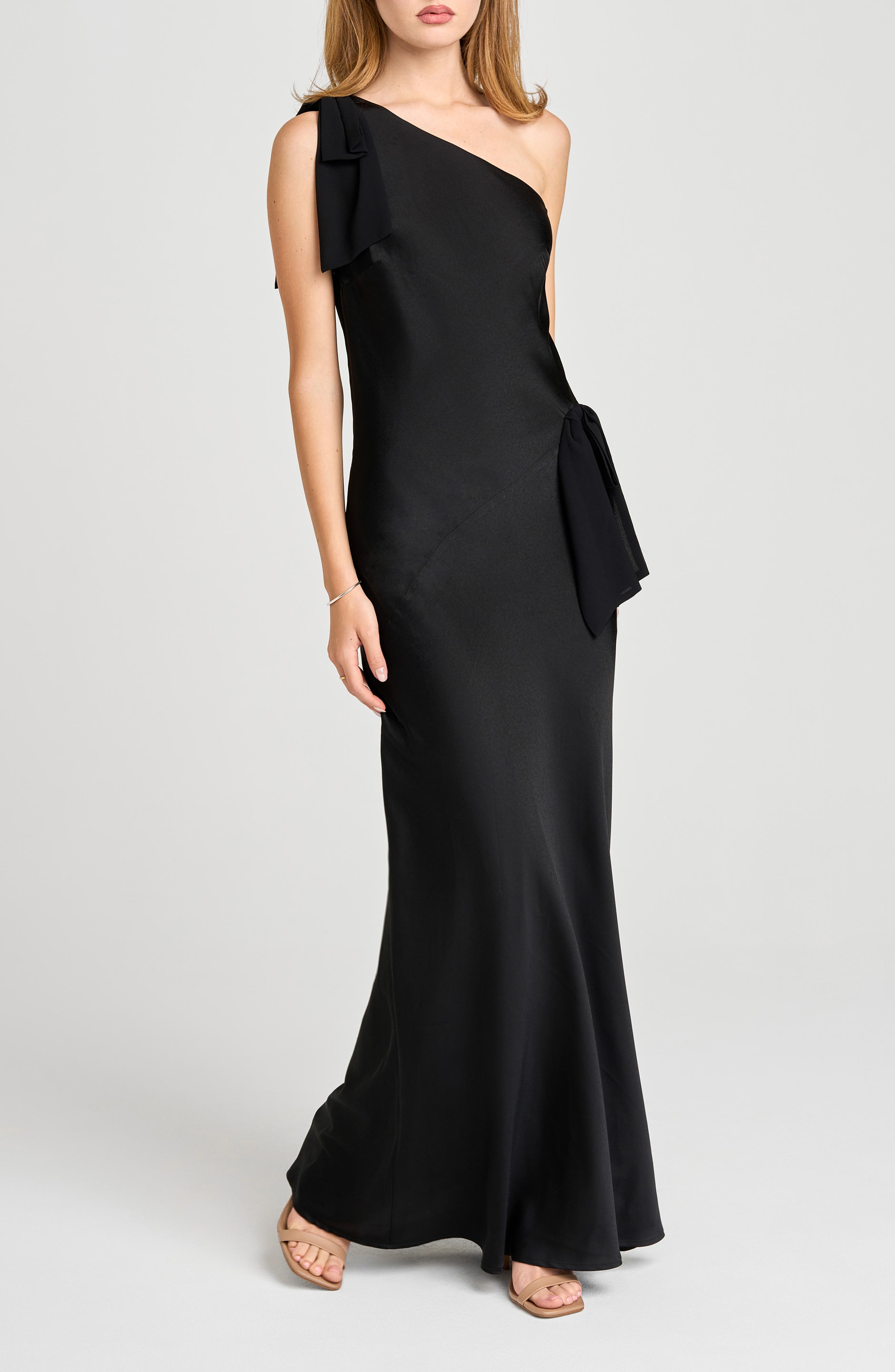 x Sara Walker Audrey One-Shoulder Washed Satin Maxi Dress (Women