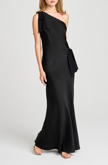 WAYF x Sara Walker Audrey One-Shoulder Washed Satin Maxi Dress
