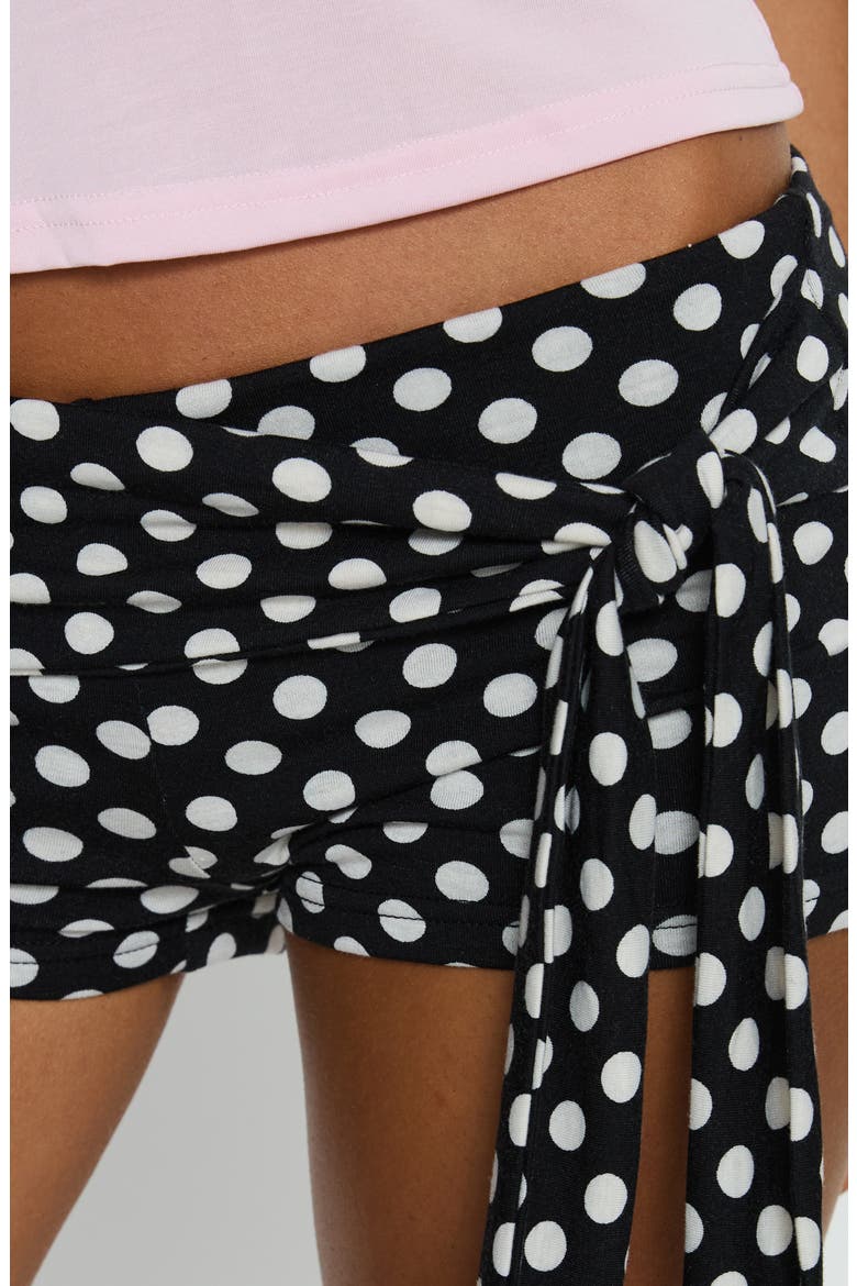 Declanne Wrap Polka Dot Micro Shorts, Alternate, color, BLACK POLKA